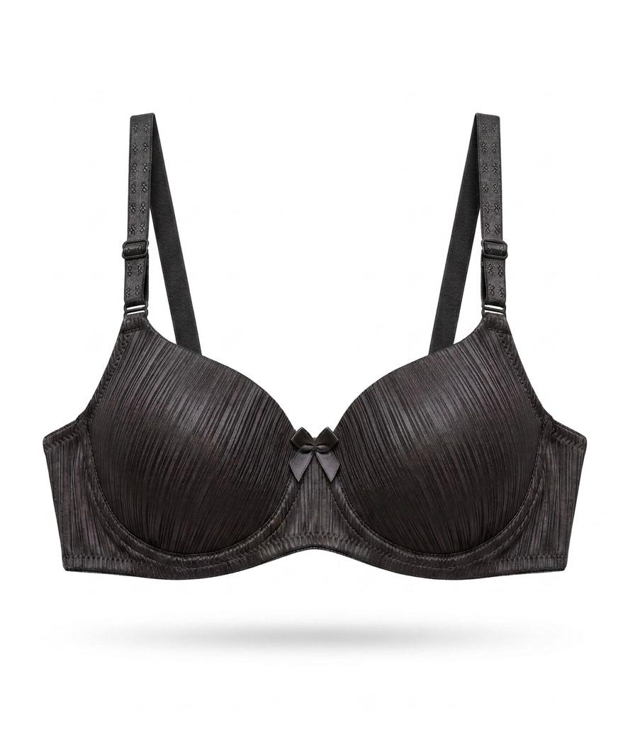 Women,s Striped Satin Underwired Bra Smooth Everyday Padded Wear Silk Texture Comfortable Seamless T-shirt Bra For Women