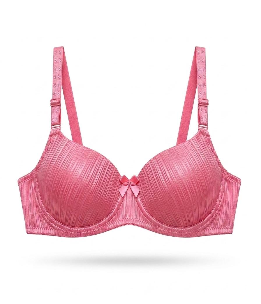 Women,s Striped Satin Underwired Bra Smooth Everyday Padded Wear Silk Texture Comfortable Seamless T-shirt Bra For Women