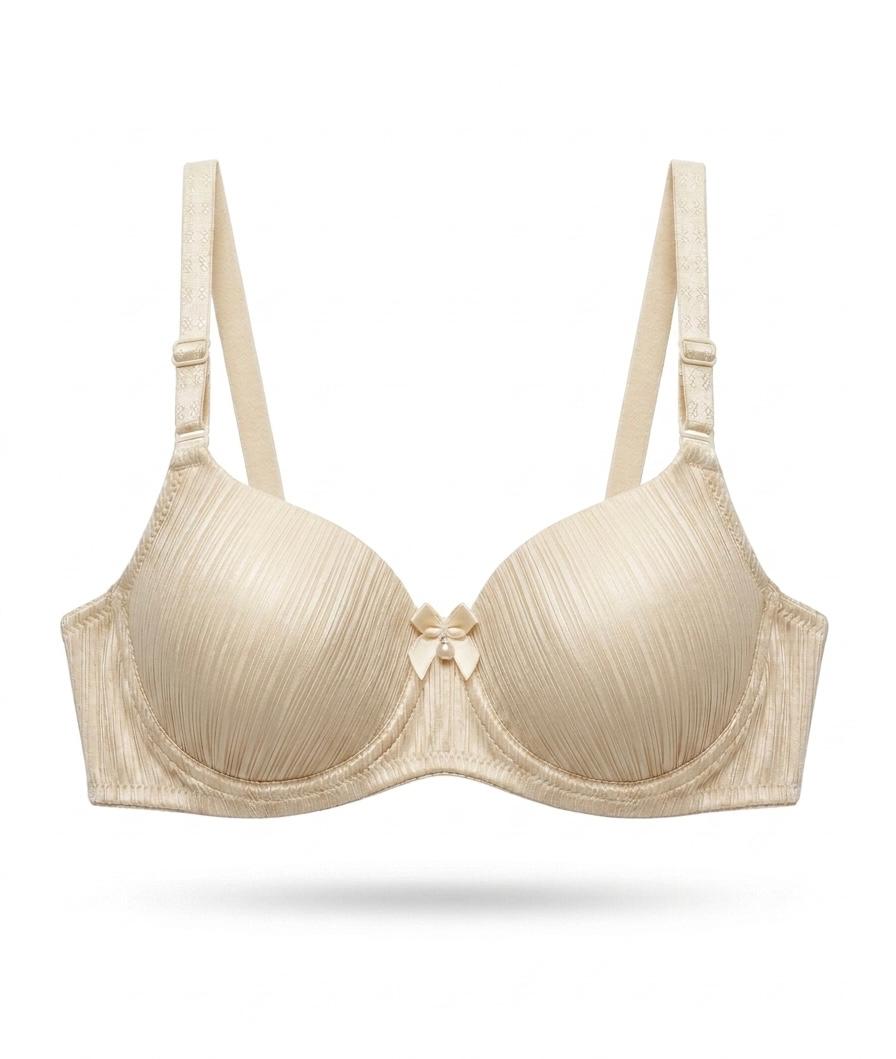 Women,s Striped Satin Underwired Bra Smooth Everyday Padded Wear Silk Texture Comfortable Seamless T-shirt Bra For Women