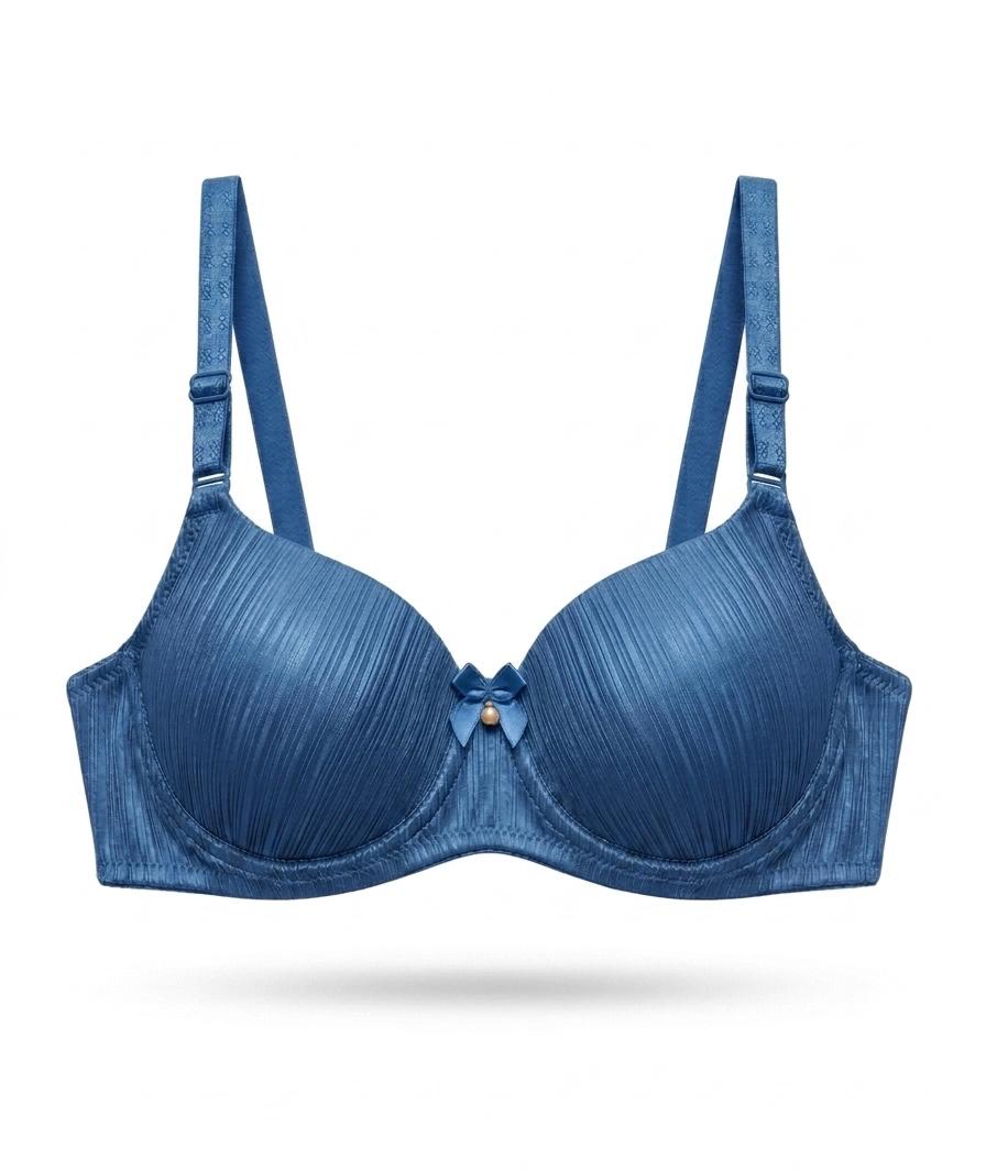 Women,s Striped Satin Underwired Bra Smooth Everyday Padded Wear Silk Texture Comfortable Seamless T-shirt Bra For Women