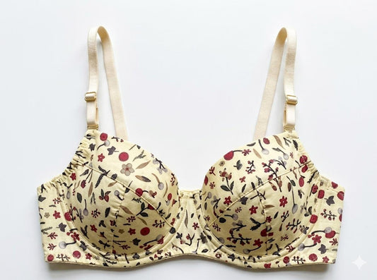 Women,s Floral Print Bra Comfortable Daily Wear Support Lingerie Vintage Inspired Soft Cotton Blend Everyday Support Bra