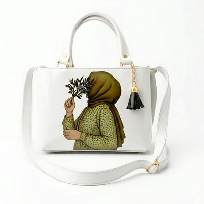 Hijabi Girl Printed Handbag – Premium PU Leather Shoulder & Crossbody Bag for Women