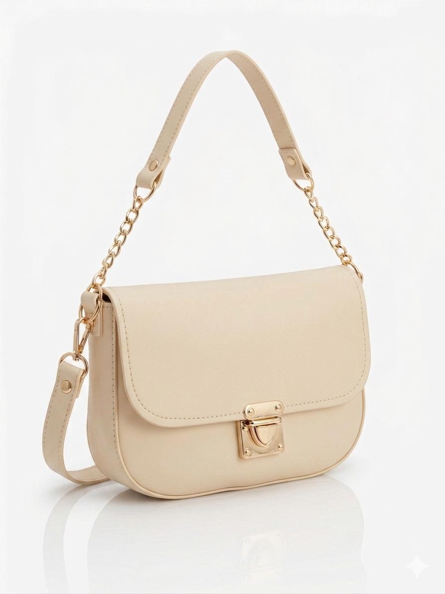 White Women's Saddle Bag – Premium PU Leather Crossbody Shoulder Bag with Gold Lock