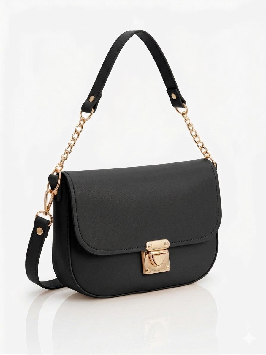 White Women's Saddle Bag – Premium PU Leather Crossbody Shoulder Bag with Gold Lock