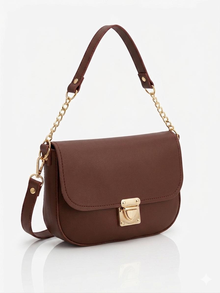 White Women's Saddle Bag – Premium PU Leather Crossbody Shoulder Bag with Gold Lock