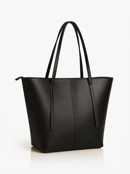 Black Women’s Tote Bag – Large PU Leather Shoulder Handbag for Work and Everyday Use